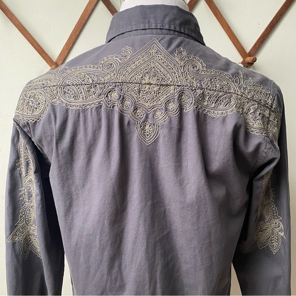 Lucky Brand Bohemian Embroidery Trim Button Up Shirt - Picture 10 of 16